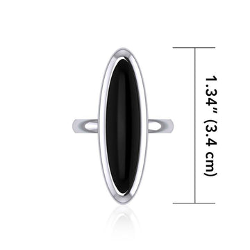 Modern Long Oval Inlaid Silver Ring TRI513 - Jewelry